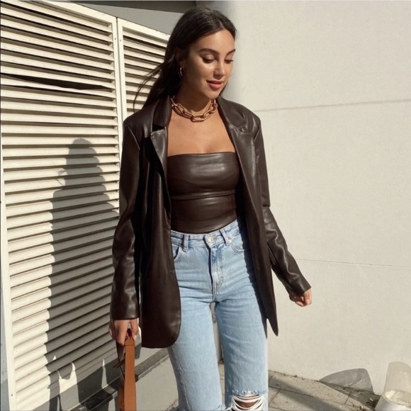 FAUX LEATHER MENSWEAR STYLE BLAZER - Picture 14 of 14